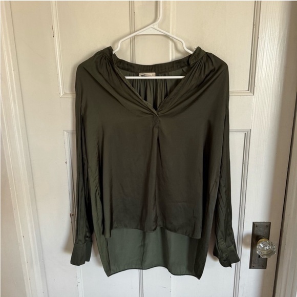 Zadig & Voltaire green satin high low blouse